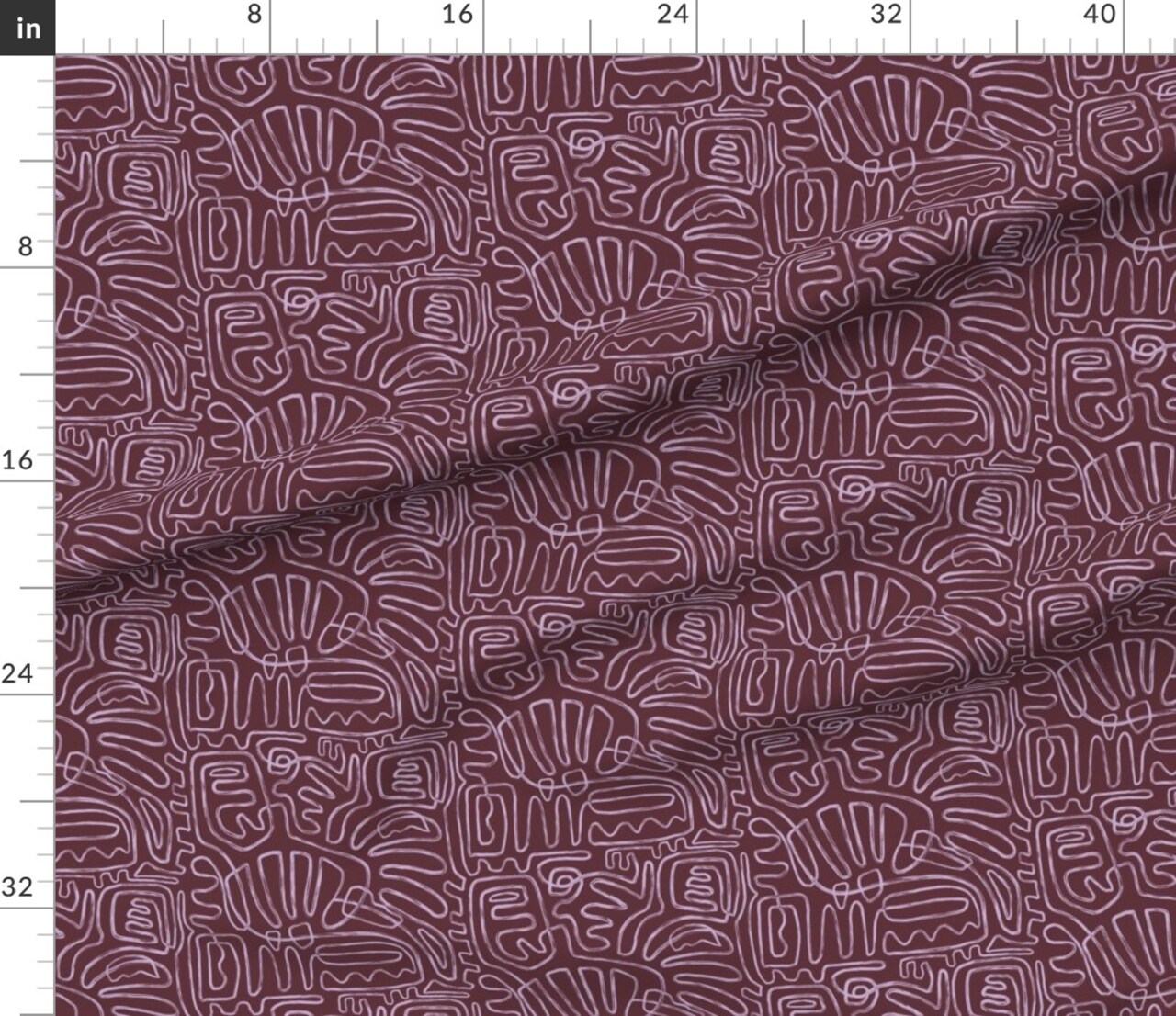 Boho Squiggles Purple Mauve Line Art Brush Strokes Custom Printed Fabric by Spoonflower Various Fabrics by the Yard or Fat Quarter